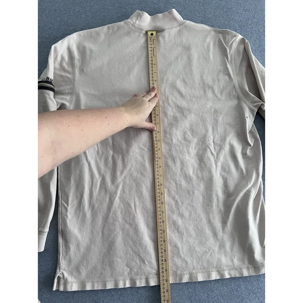 Eddie Bauer Mock Neck 100% Cotton L Long Sleeve Mens Shirt Beige Tan Putty Zip